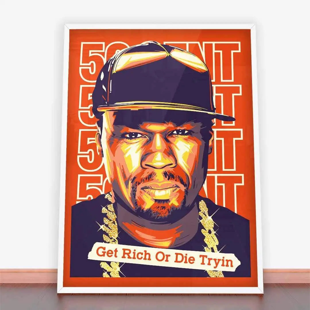 Framed 50 Cent portrait in Plakat 50 Cent Get Rich, hasło get rich