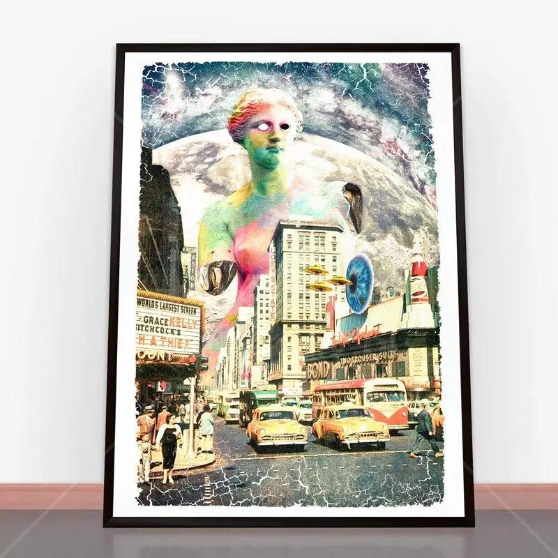 Framed surreal city collage artwork from Plakat Alternative 55 for unique decor