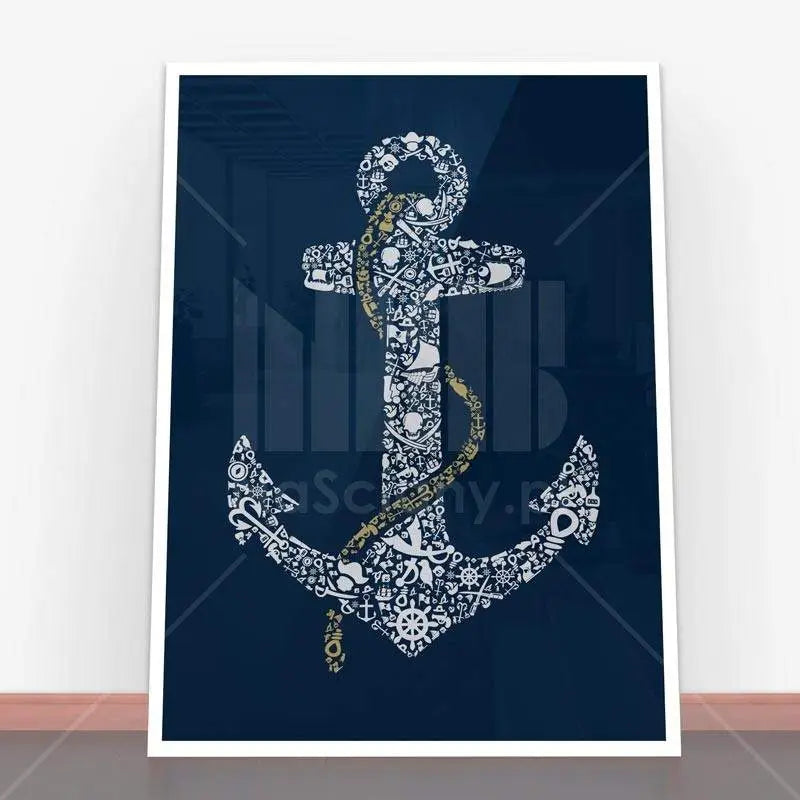 Framed nautical-themed anchor art featuring Plakat Anchor in Scandinavian style