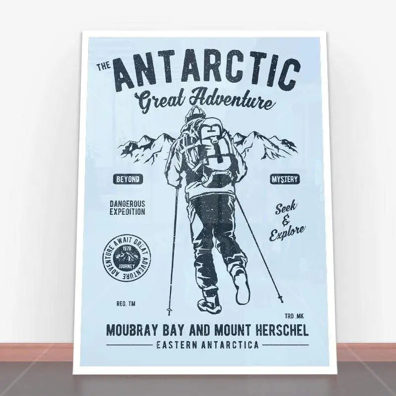 Plakat Antarctic Adventure przedstawiający przygodę w Antarktydzie z ramą plakatową