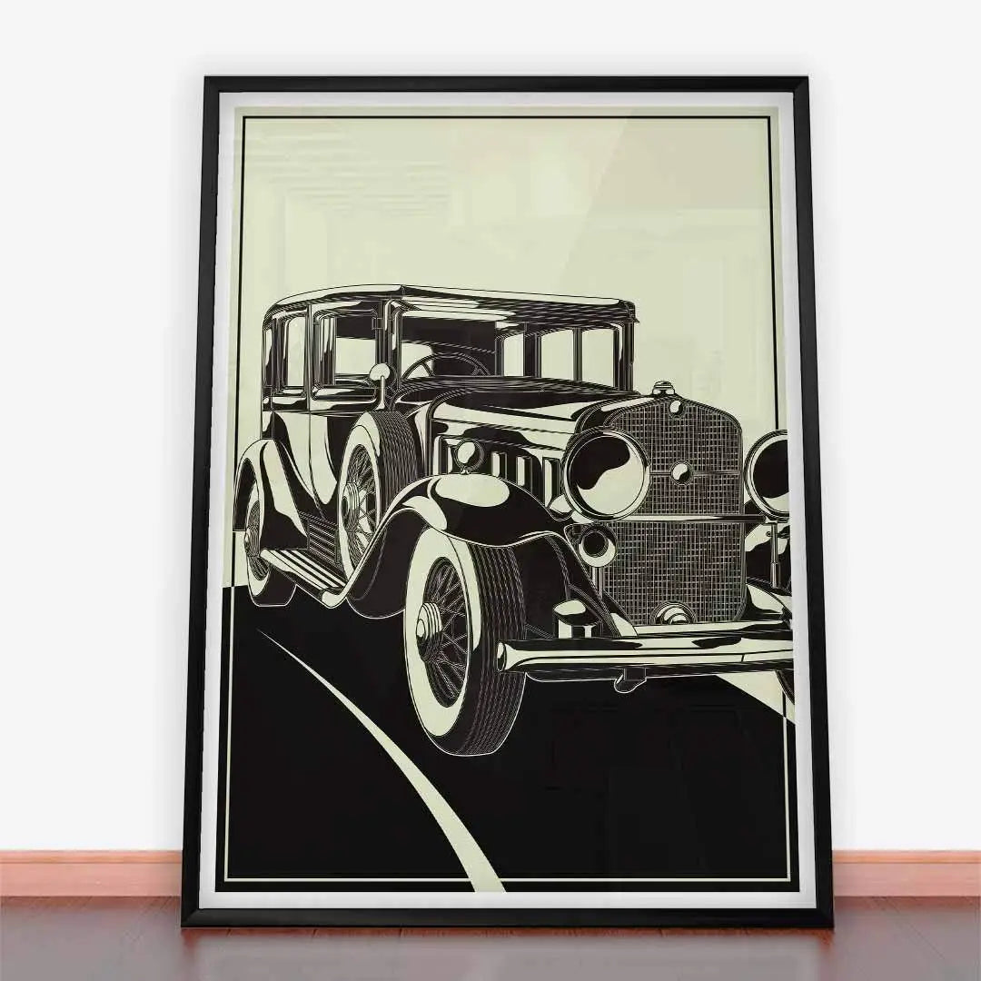 Framed vintage car print from Plakat Artdeco Retro, ideal for plakaty retro enthusiasts