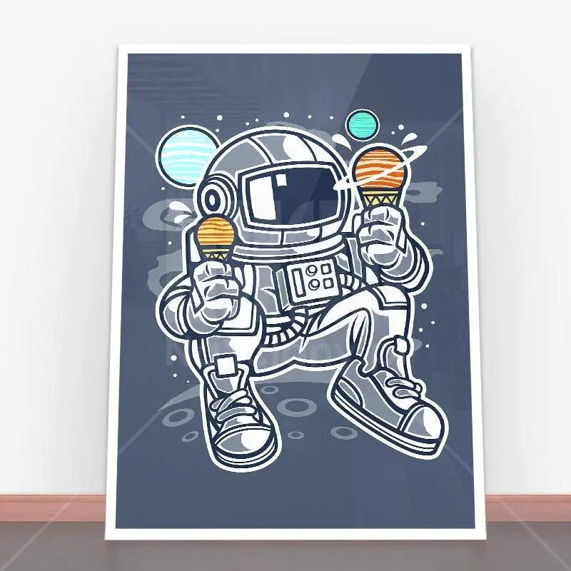 Plakat astronaut ice cream w ramie, idealna dekoracja dla młodzieżowych wnętrz