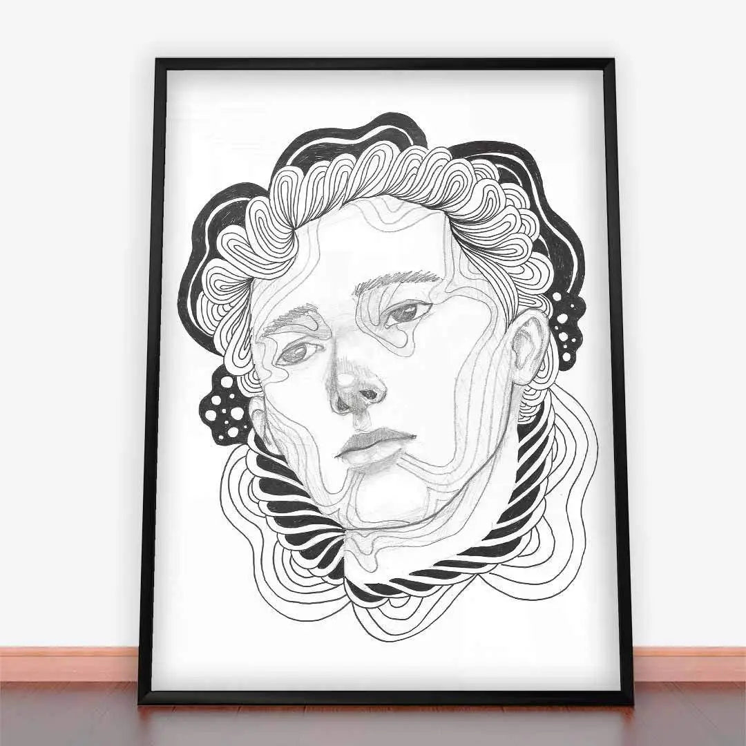 Framed abstract portrait drawing of a woman in Plakat Autoportret Kobiety