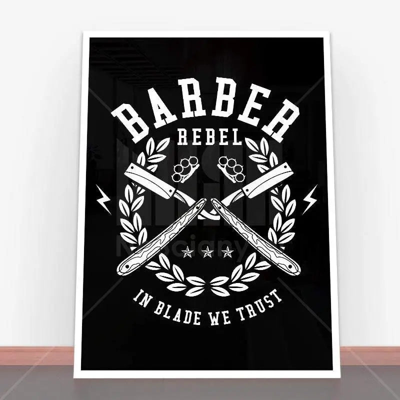 Plakat Barber Rebel w czarno-białej grafice w ramę plakatową