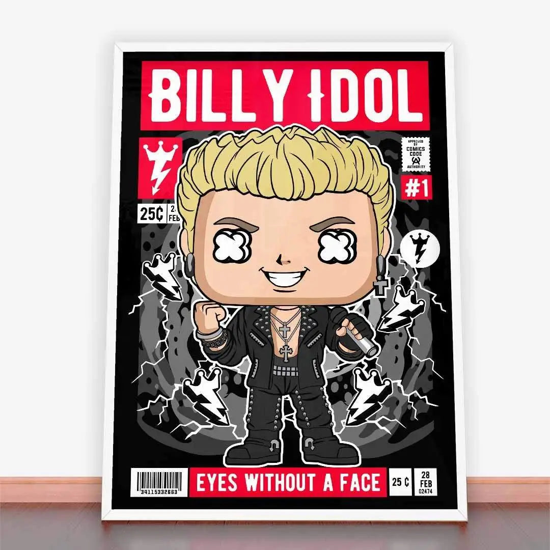 Plakat Billy Idol z okładką komiksu przedstawiającą Billy’ego Idola