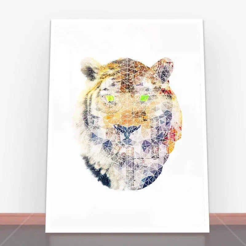 Geometric tiger head art on Plakat Biomec Poly, ideal for plakaty skandynawskie