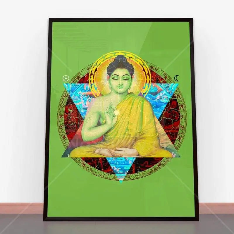 Framed Buddha art print showcasing Plakat Buddhadharma with ramę plakatową