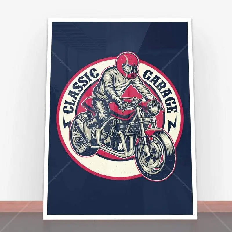 Plakat Classic Garage Cafe Racer z motocyklową grafiką w ramę plakatową