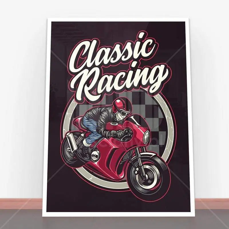 Plakat Classic Racing z klasycznym motocyklem wyścigowym w stylu retro