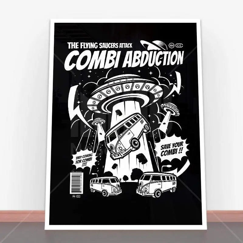 Plakat Combi Abduction czarno-biały plakat UFO z ramą plakatową