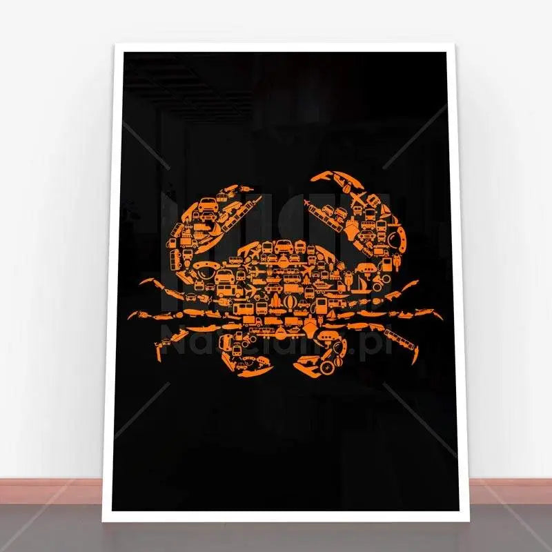 Silhouette kraba z ikonami pojazdów w ramę plakatową Plakat Crab