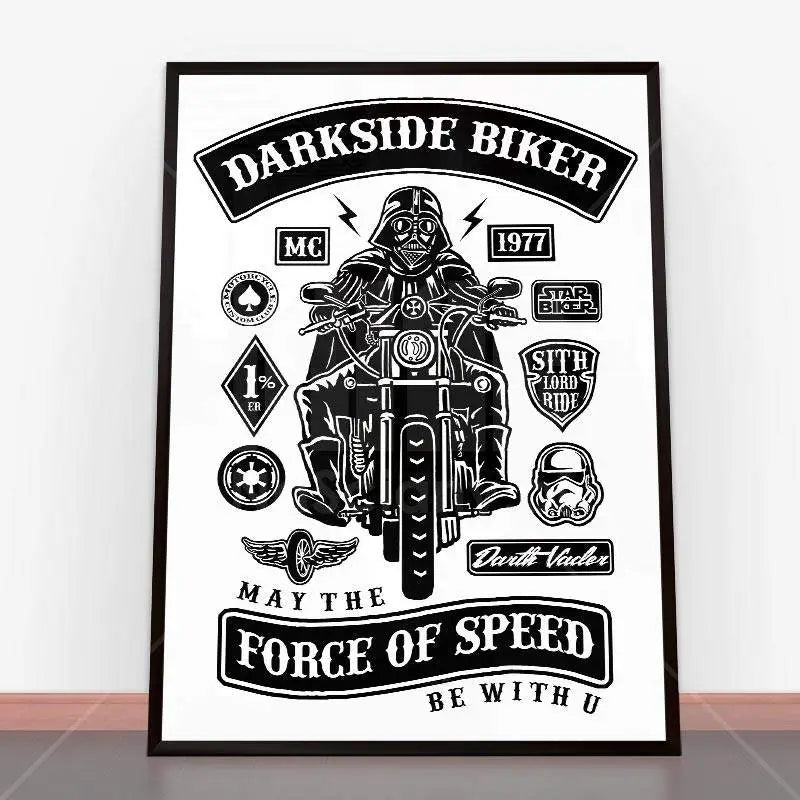 Framed Plakat Darkside Biker poster showcasing a bold motorcycle design