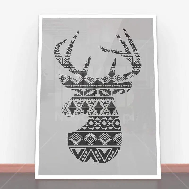 Framed patterned deer head in a Plakat Deer, ideal for plakaty skandynawskie