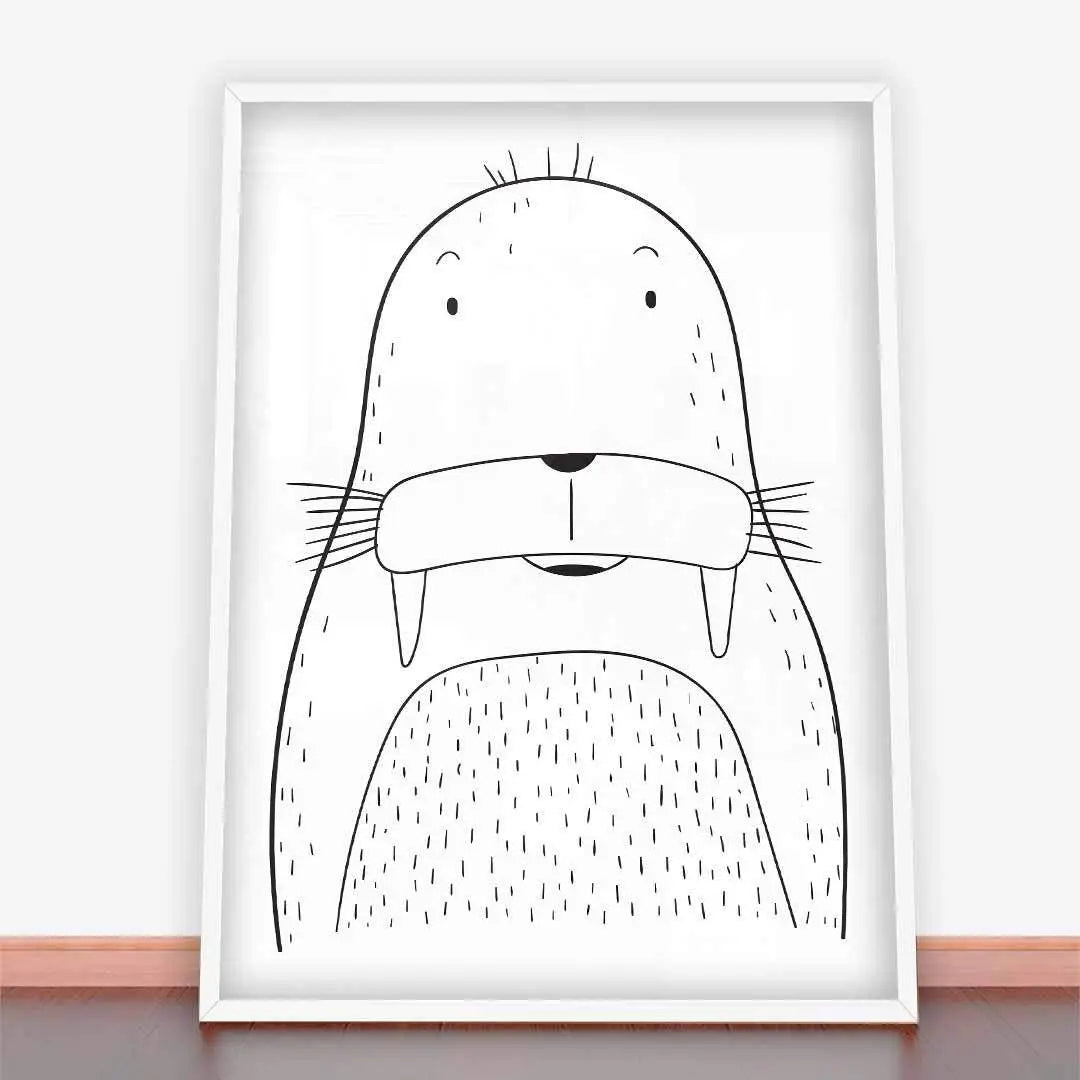 Framed walrus illustration in a papierze posterowym, idealny dla dziecka mors