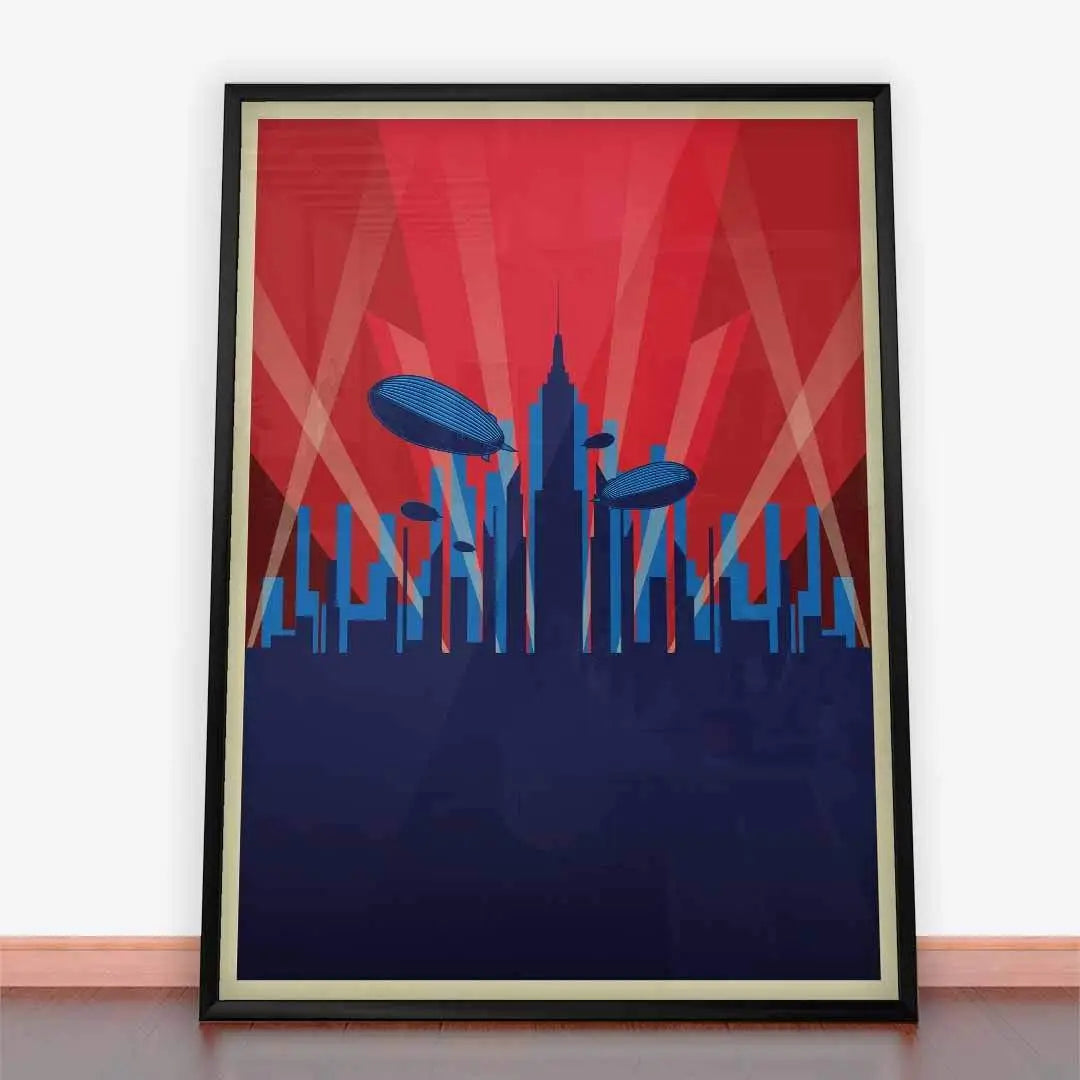 Framowany plakat drapacze chmur w stylu Art Deco jako dekoracja vintage