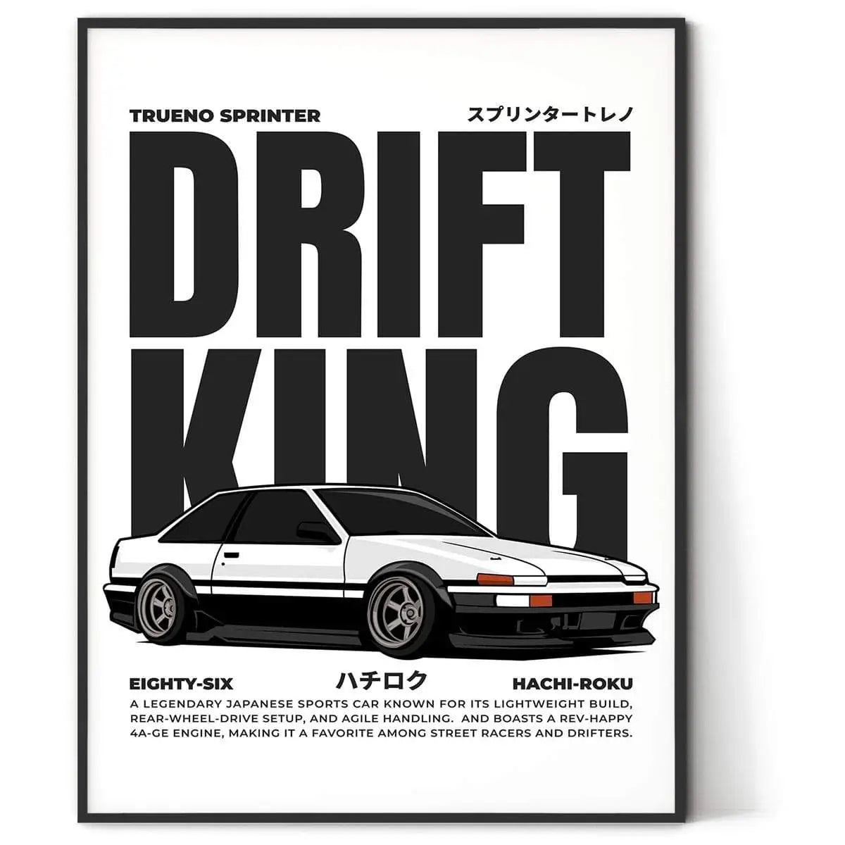 Plakat Drift King Hachi-Roku w ramie z grafiką auta król driftu hachi-roku