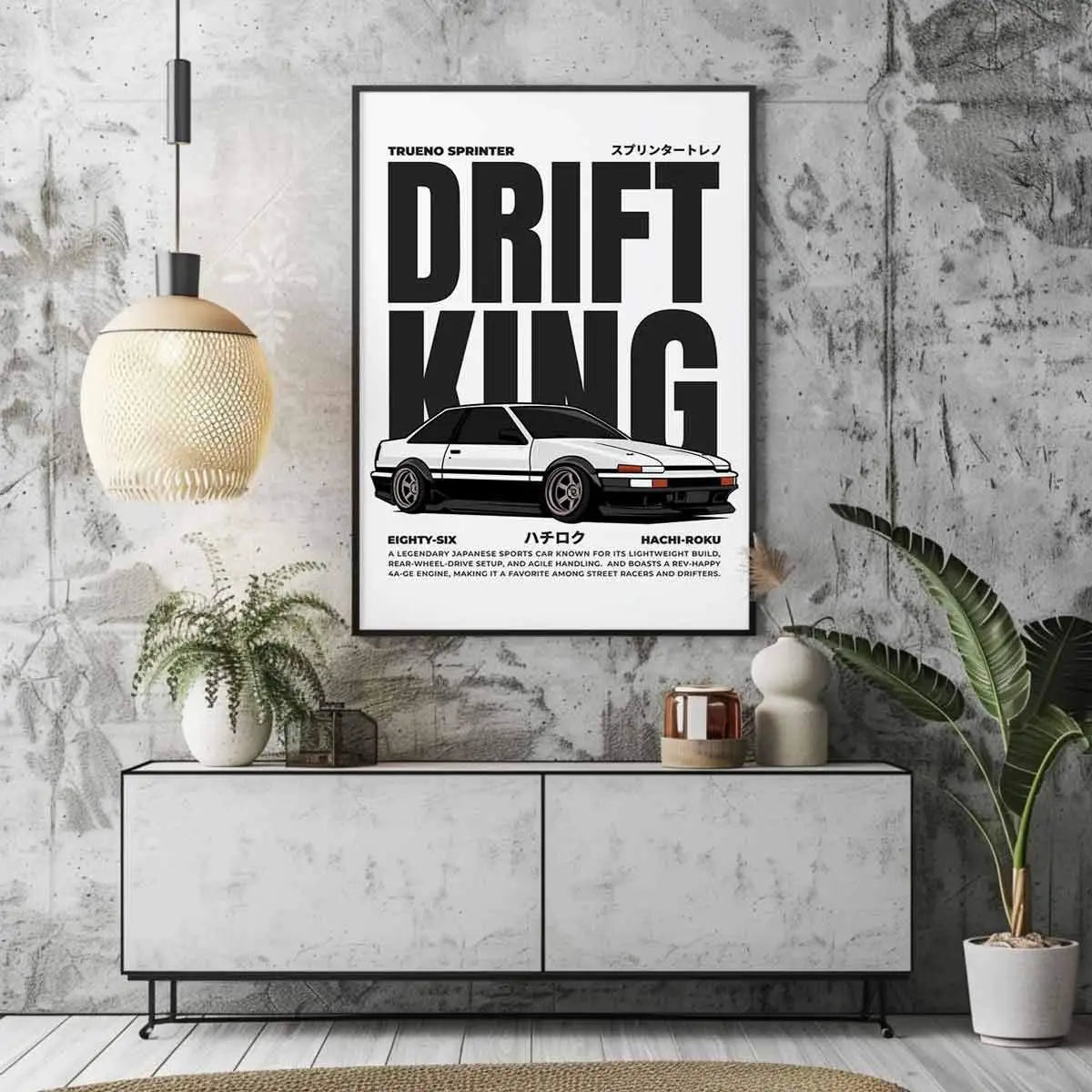 Plakat Drift King Hachi-Roku z zachwycającym autem króla driftu hachi-roku