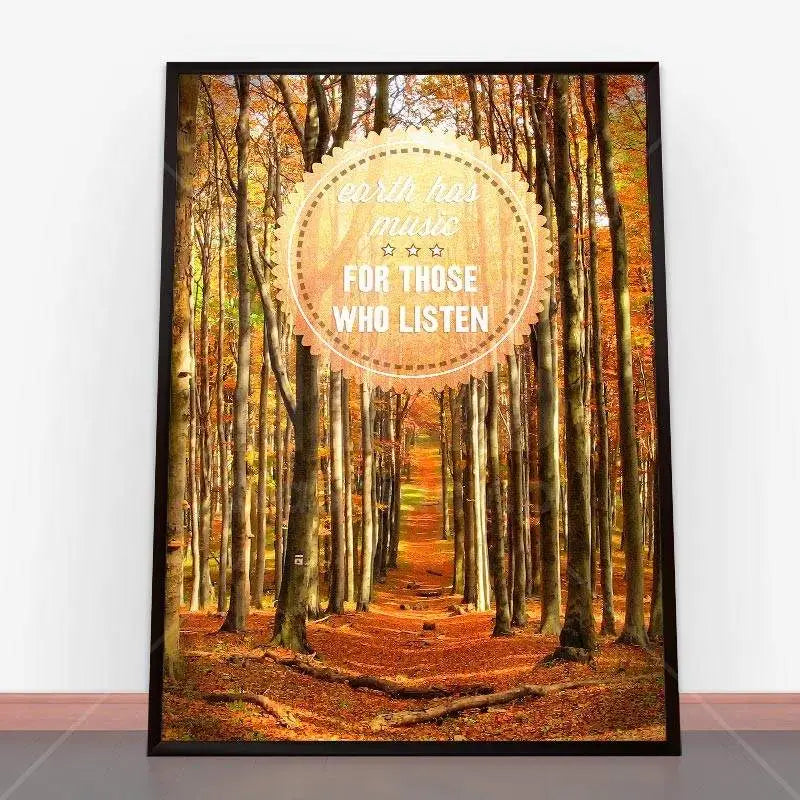 Framed autumn forest print from Plakat Earth’s Music for Scandinavian decor