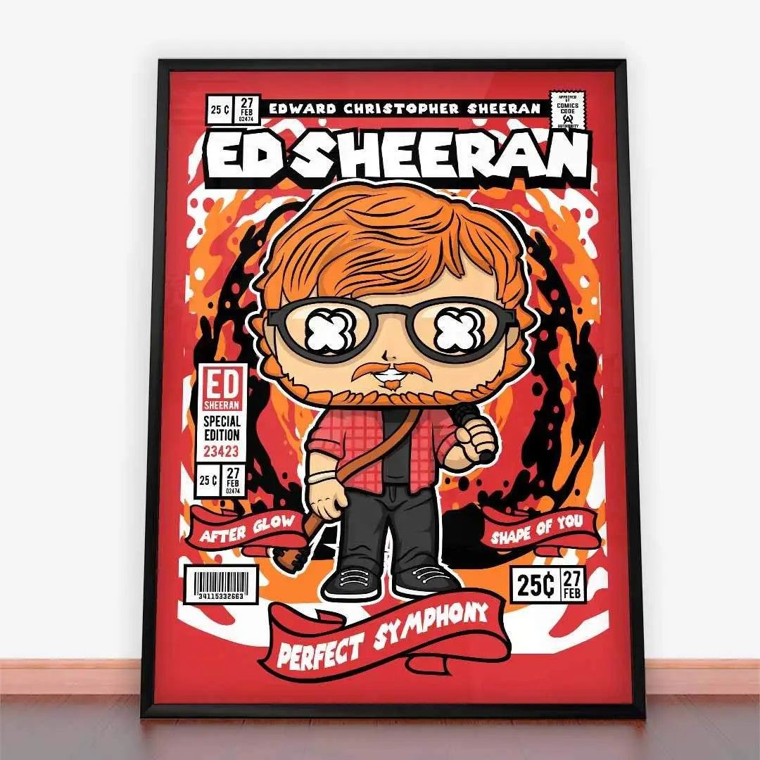 Framed Ed Sheeran comic book style poster w ramę plakatową, idealny do dekoracji