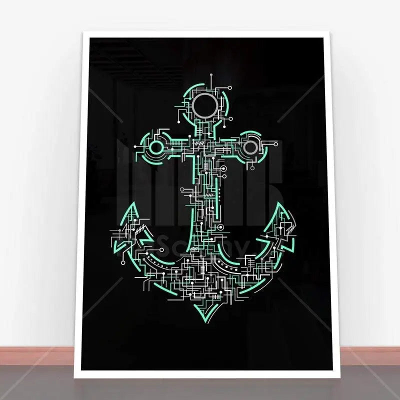 Framed digital anchor art from Plakat Electric Anchor in stylowe plakaty skandynawskie