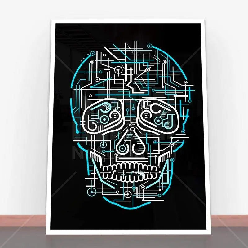 Rame plakatową z obrazem Plakat Electric Skull w stylu sztuki ze skull circuit board