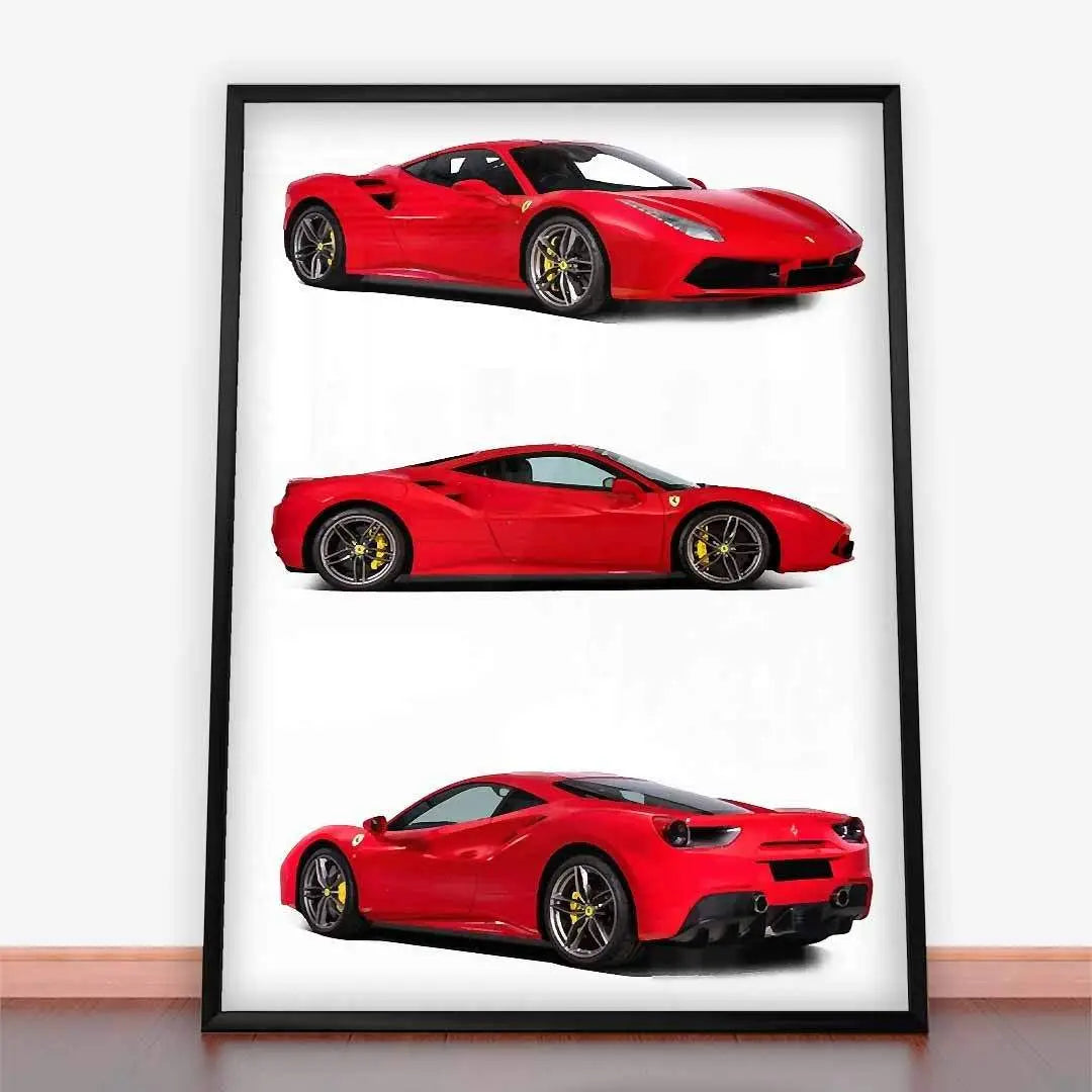 Plakat Ferrari 488 GTB, Rosso Scuderia.