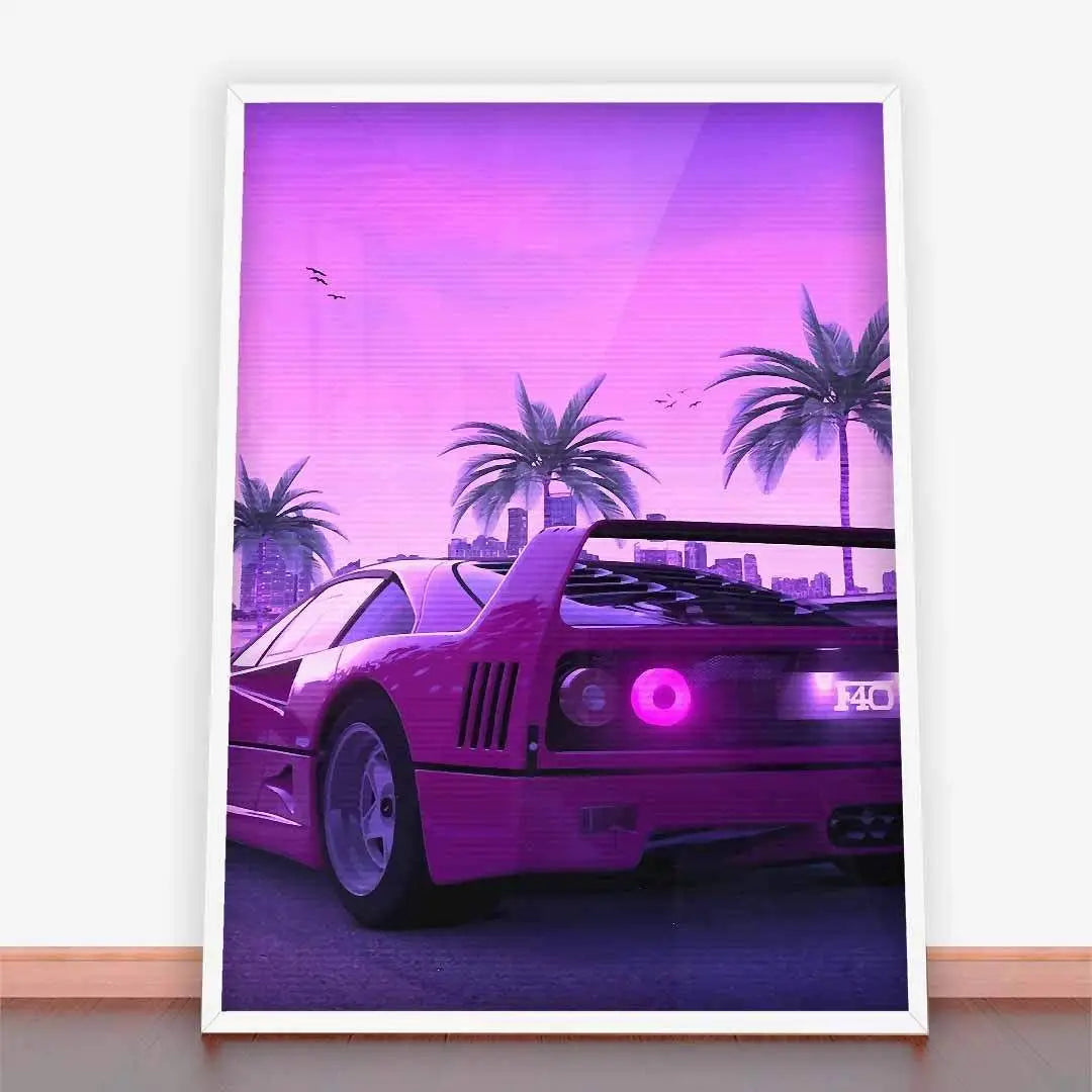 Plakat Ferrari F40, zachód słońca.