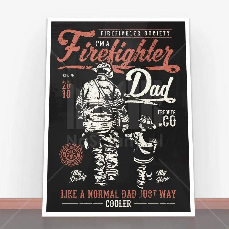 Plakat Firefighter Dad idealny do ramy plakatowej, doskonały dla plakaty młodzieżowe