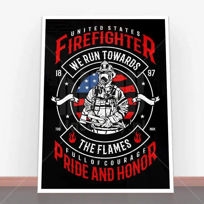 Plakat Firefighter przedstawiający tematykę strażacką w stylu młodzieżowym