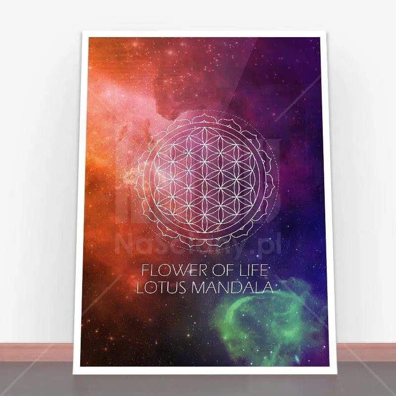 Framed cosmic Flower of Life mandala art in Plakat Flower Of Life Lotus Mandala design