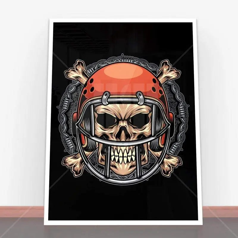 Skull in football helmet with barbed wire, ideal for Plakat Football Skull