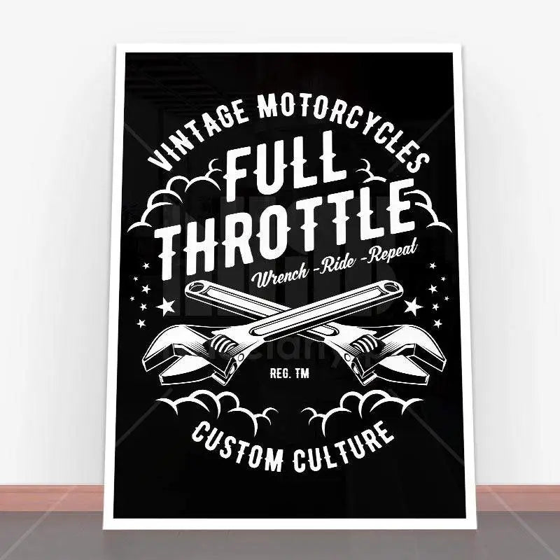 Plakat Full Throttle - czarno-biała grafika motocykla w ramę plakatową