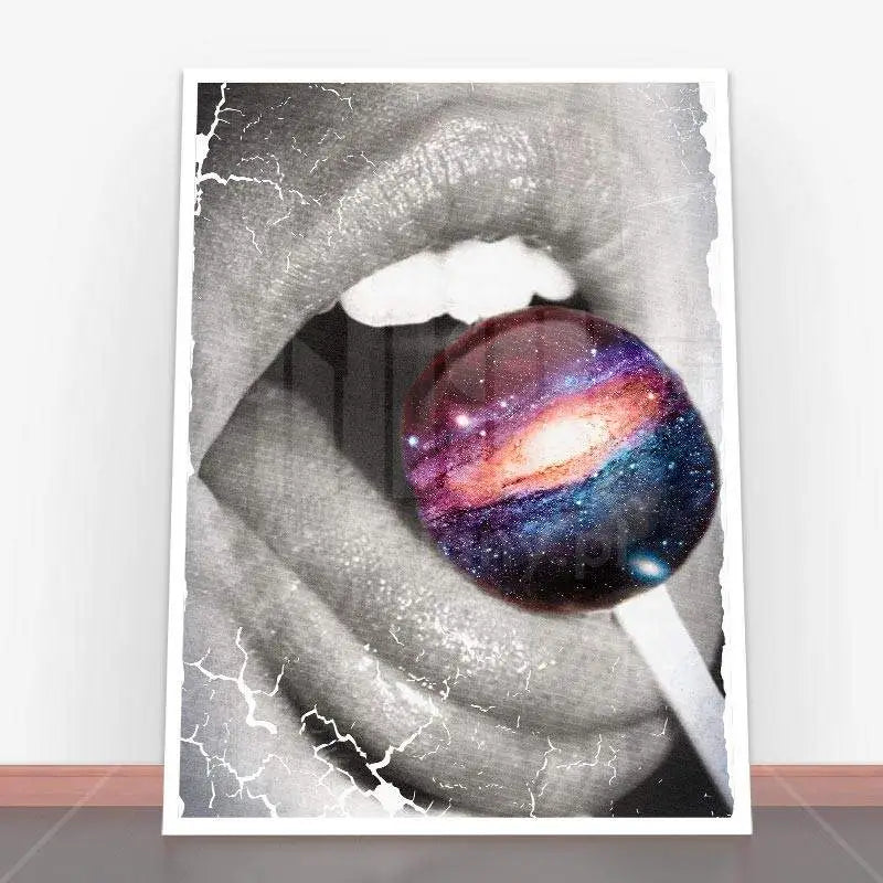 Monochrome lips with galaxy lollipop in Plakat Galactic Taste for plakaty młodzieżowe