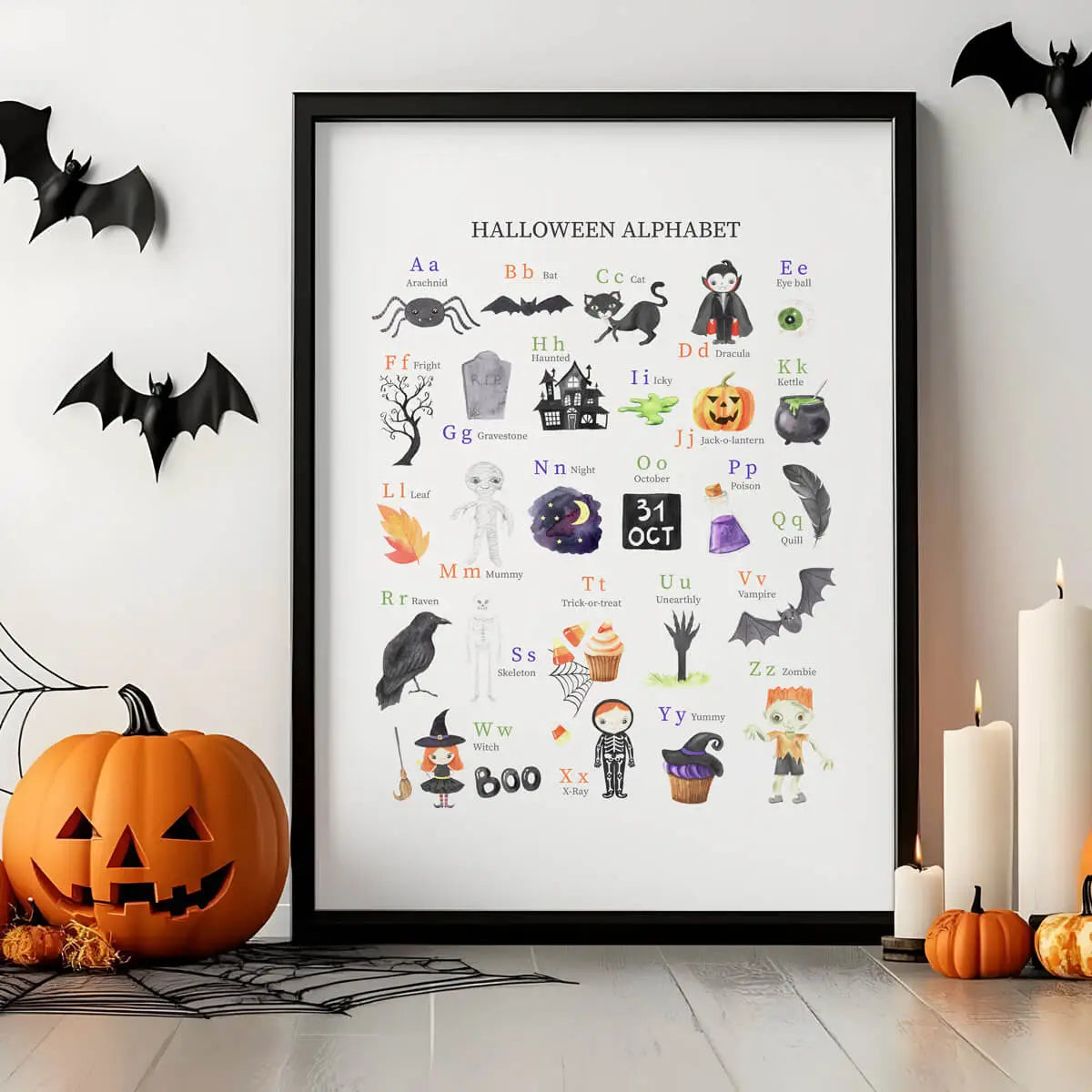 Plakat Halloweenowy Alfabet Angielski - Straszna Nauka Liter.