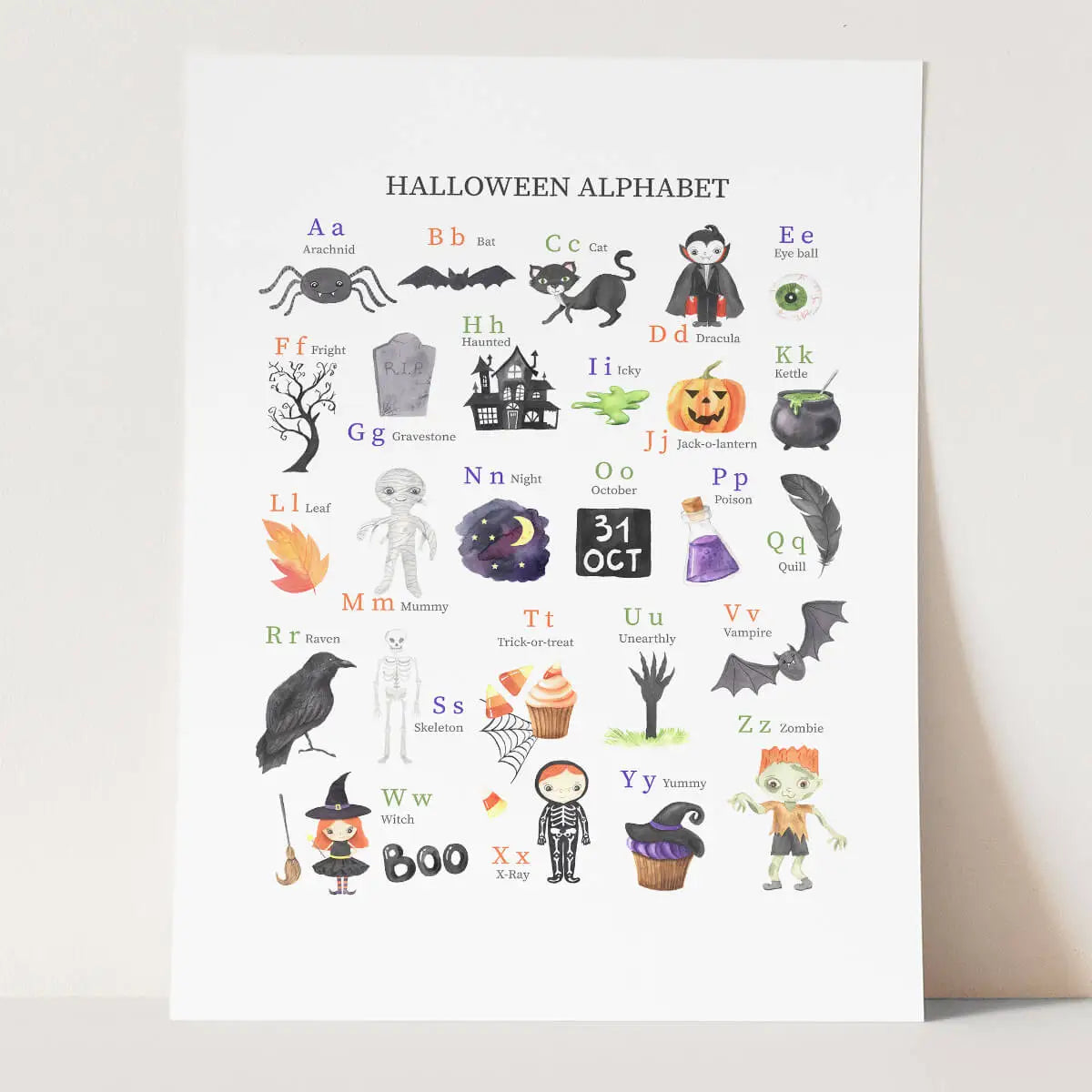 Plakat Halloweenowy Alfabet Angielski - Straszna Nauka Liter.