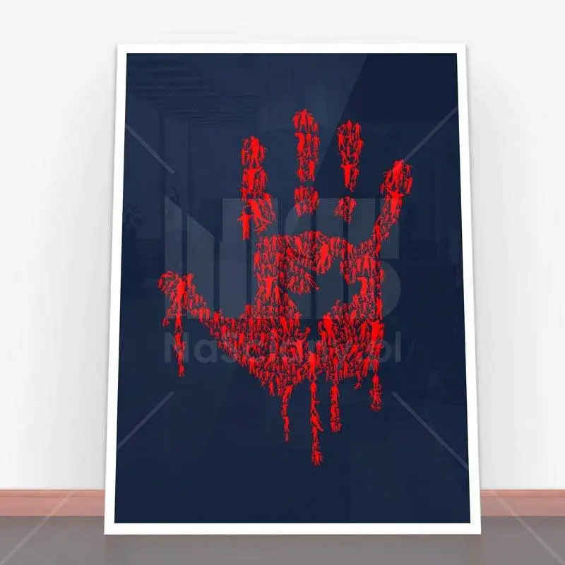 Framowana sztuka ręki w kolorze czerwonym z Plakat Hand Of Zombies