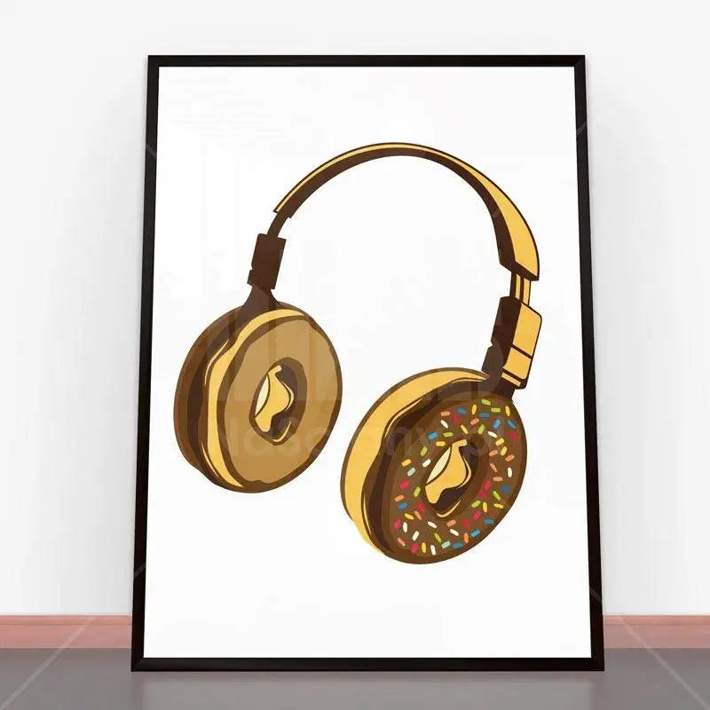 Framowane dzieło sztuki słuchawek donut Plakat Headphone Donut na ścianie