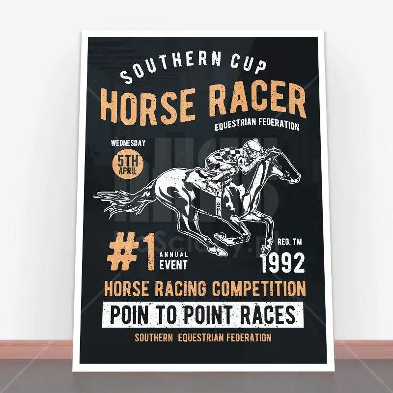 Plakat Horse Racer przedstawiający emocjonujące wyścigi konne w ramę plakatową