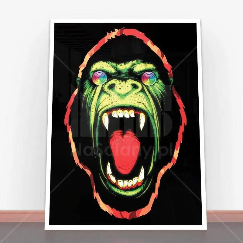 Framed psychedelic gorilla art from Plakat Hypnotic Ape w ramie plakatowej