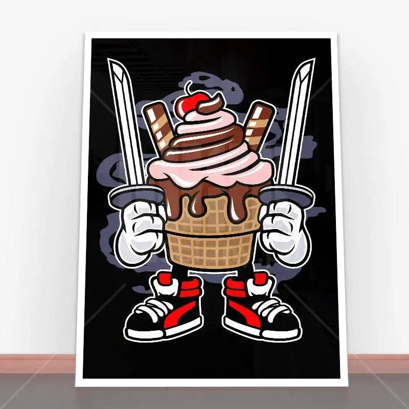 Cartoon ice cream samurai graphic for Plakat Ice Cream Ninja w ramę plakatową