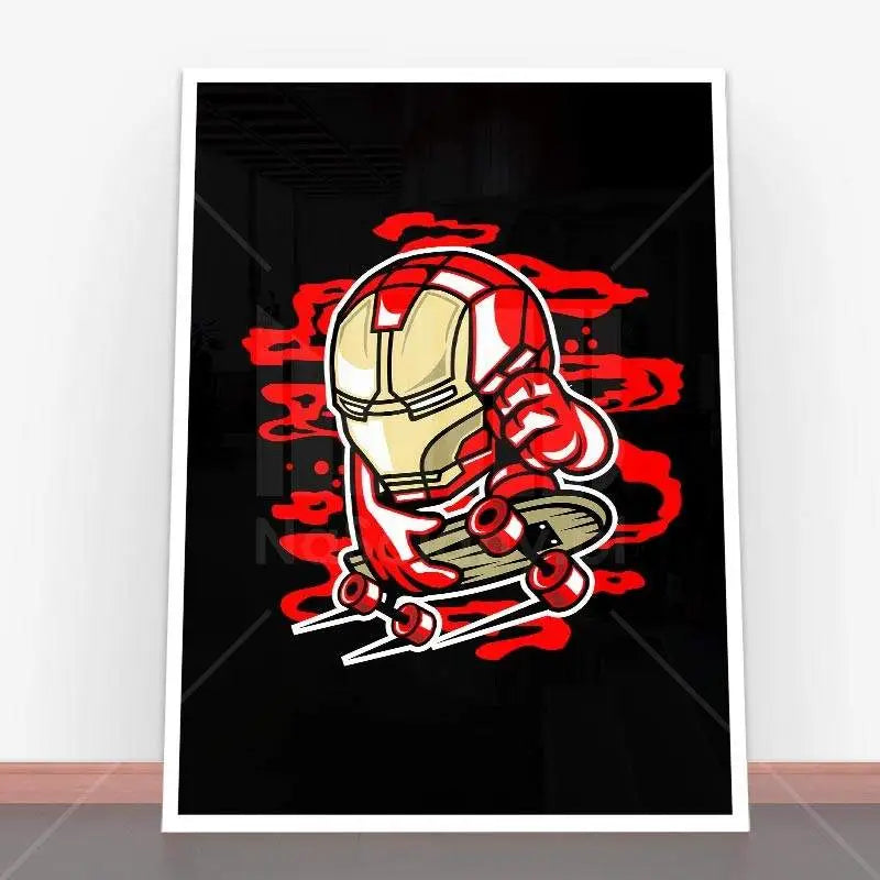 Framed Iron Man skateboard art for Plakat Iron Skate, ideal for plakaty młodzieżowe