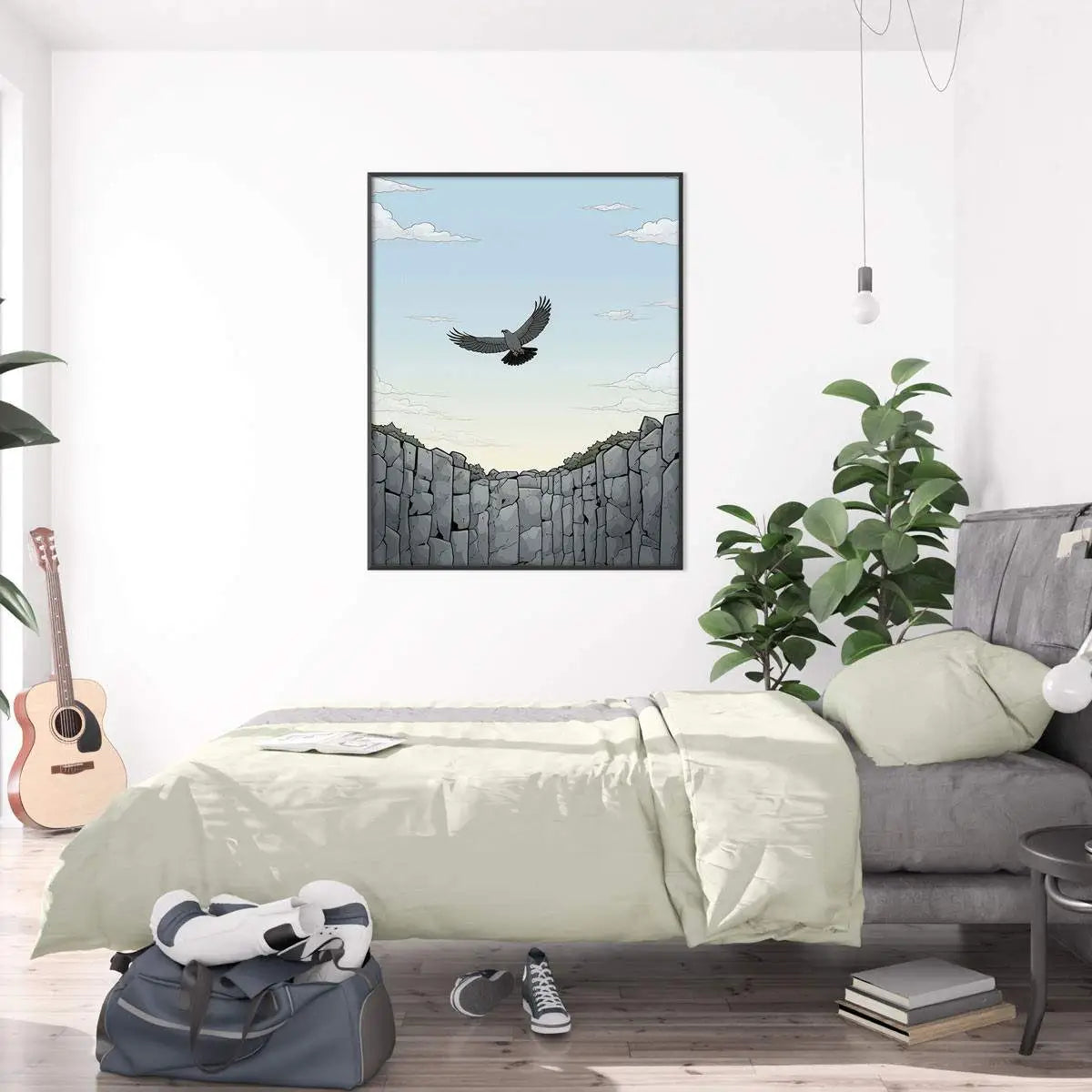 Framed bird-themed wall art featuring Plakat Jastrząb w Locie dla miłośników ptaków