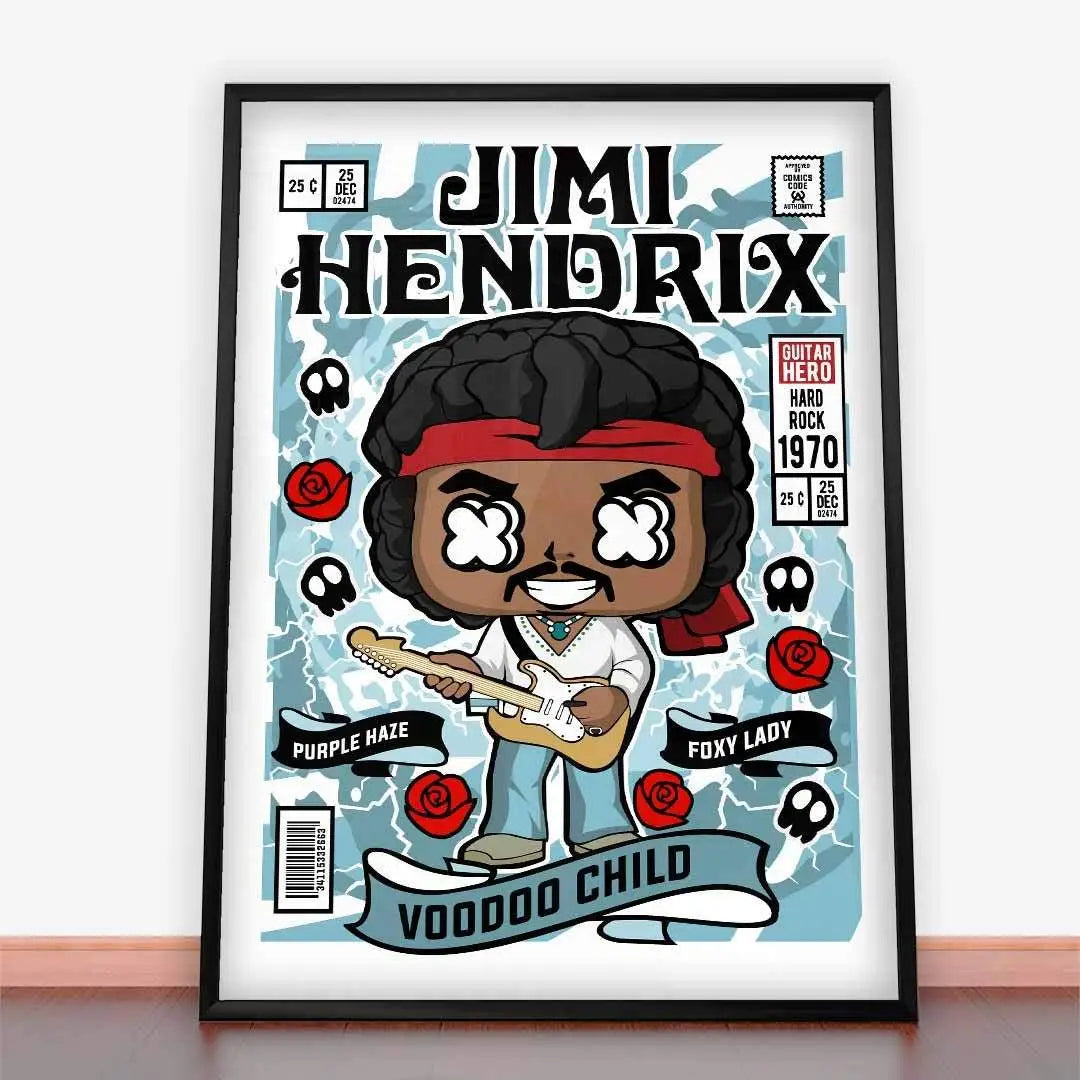 Framed Jimi Hendrix comic book art from Plakat Jimi Hendrix VooDoo Child collection