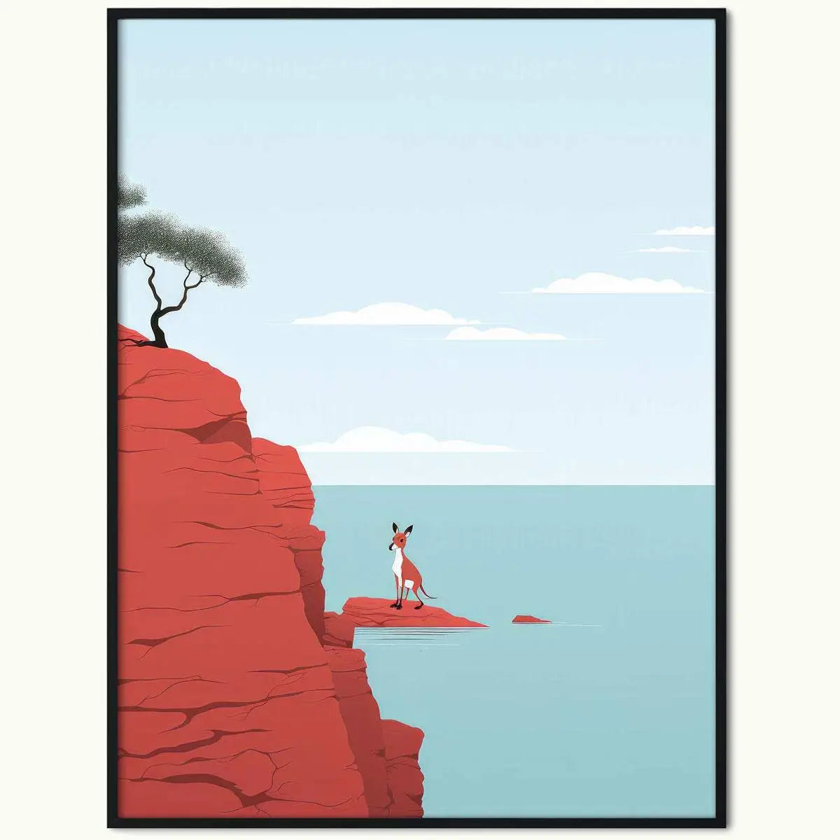 Framed illustration of a fox on a cliff, ideal for Plakat Kangur decor