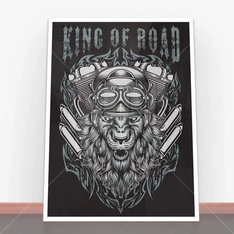 Framed King of Road lion biker graphic on Plakat King poster in black and white