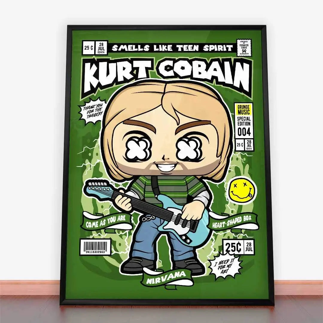 Framowany plakat Kurt Cobain Nirvana w formie sztuki komiksowej