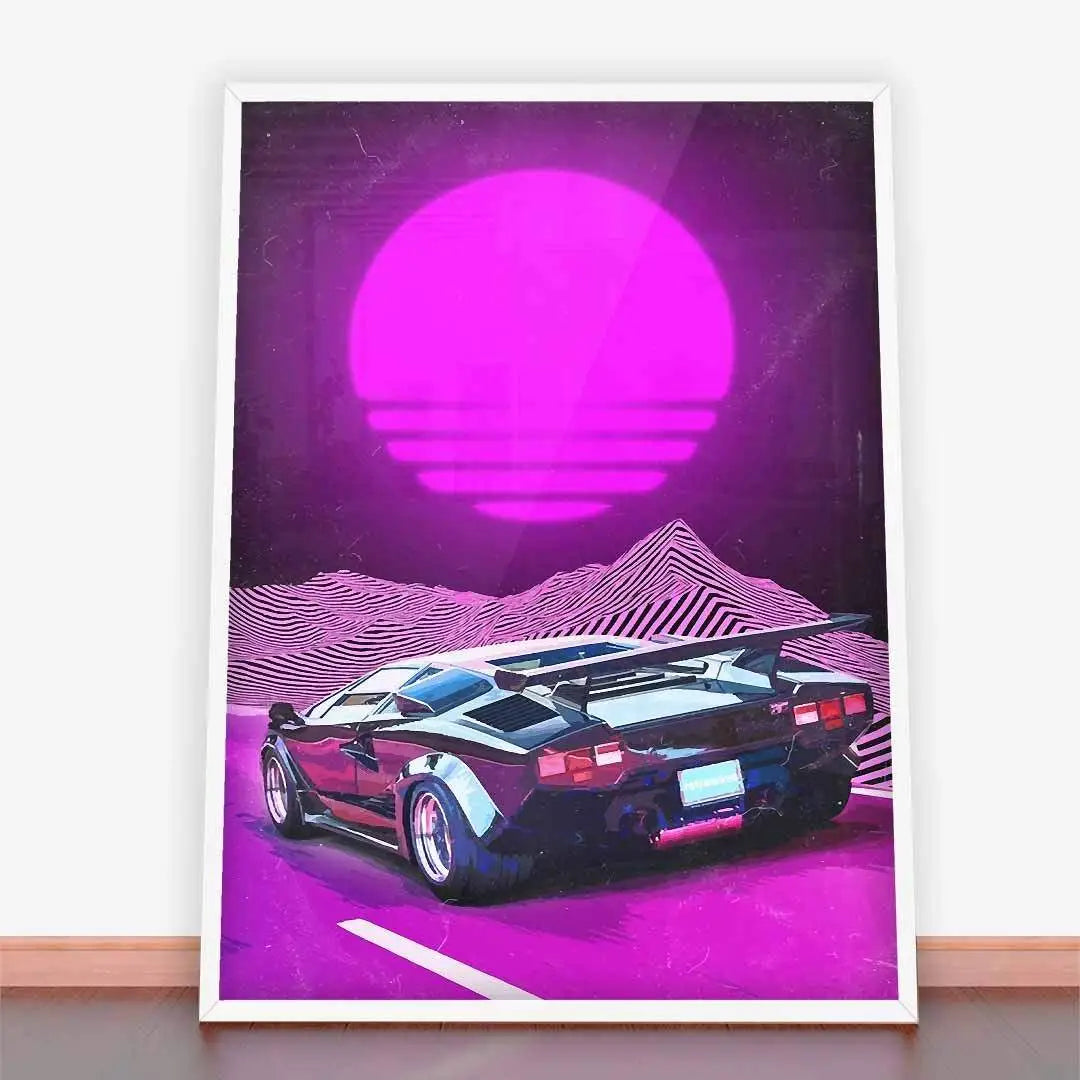 Plakat Lamborghini Countach, Retrowave.