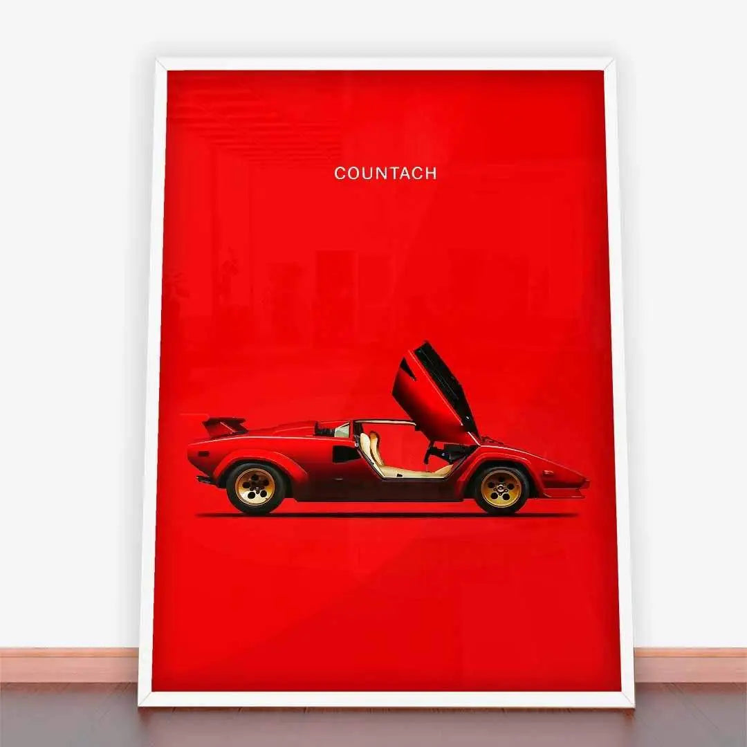 Framed Countach car poster in intensywna czerwień, Plakat Lamborghini Countach