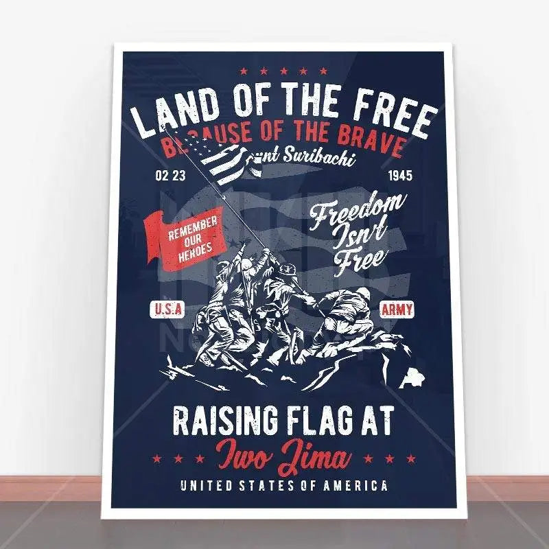 Patriotyczny plakat Iwo Jima w ramę plakatową, Plakat Land Of The Free