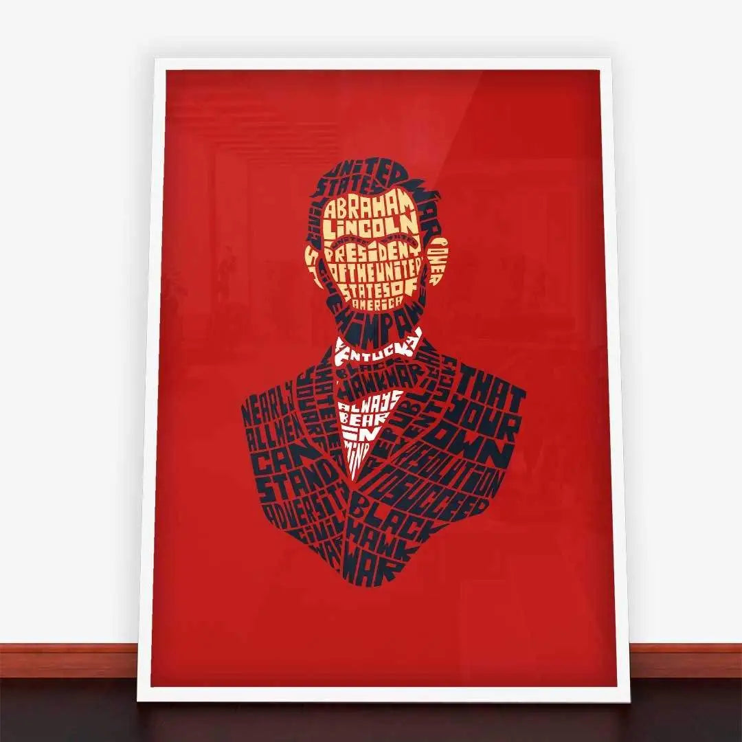 Framed Abraham Lincoln word art print from Plakat Lincoln Abraham collection